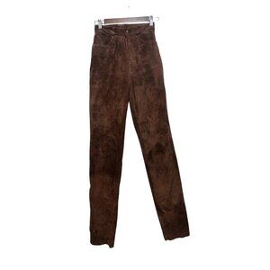 Vintage Real Suede Leather Pants Womens Sz 2-XS Brown High Rise Straight Western